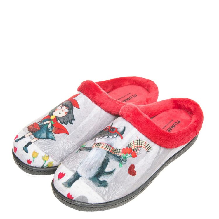 Mules motif Chaperon rouge pour femme de la marque Plumaflex. Référence : Caperucita R12213. Chauss'Family Issoire magasin de chaussures à Issoire.