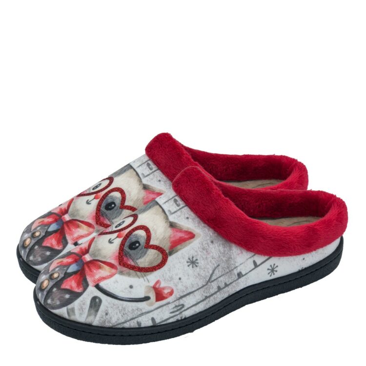 Mules motif Chat pour femme de la marque Plumaflex. Référence : Gato R12213 corazon. Chauss'Family Issoire magasin de chaussures à Issoire.