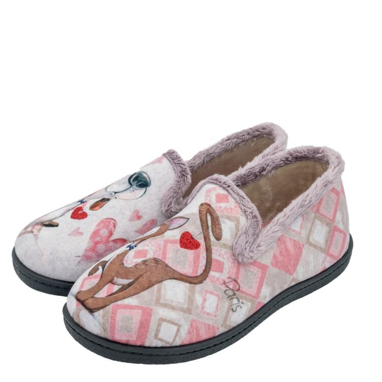 Pantoufles motif Chat et chien pour femme de la marque Plumaflex. Référence : Perro Gato R12215. Chauss'Family Issoire magasin de chaussures à Issoire.