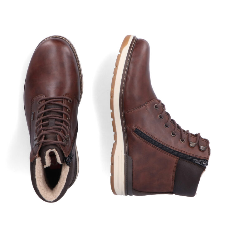 Bottines chaudes pour homme marque Rieker. Référence 39430-25 Braun. Disponible chez Chauss'Family magasin de chaussures Issoire.