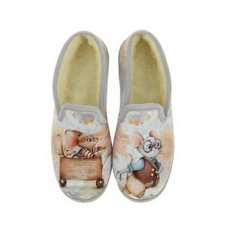 Charentaises motif souris femme marque La maison de l'espadrille référence 7650 gris. Disponible chez Chauss'Family magasin de chaussures à Issoire.