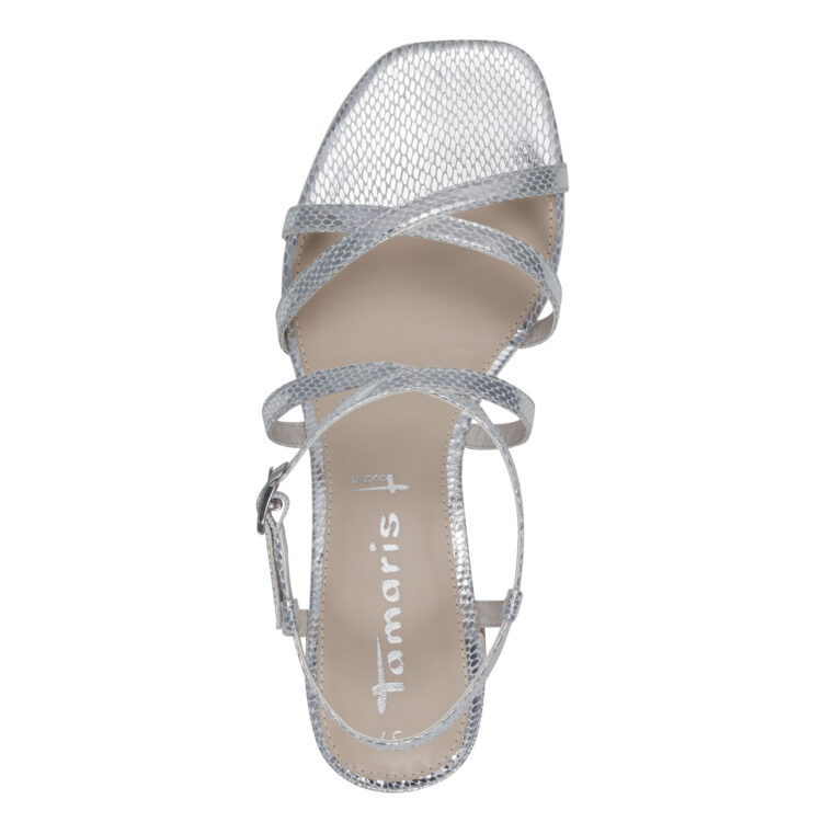 Sandales habillées pour femme de la marque Tamaris. Référence : 28204-42 989 Silver Struct. Disponible chez Chauss'Family magasin de chaussures à Issoire.