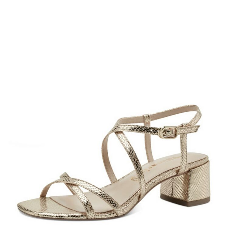 Sandales habillées pour femme de la marque Tamaris. Référence : 28204-42 968 Lt.Gold Struc. Disponible chez Chauss'Family magasin de chaussures à Issoire.