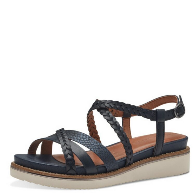 Sandales bleu marine pour femme de la marque Tamaris. Référence : 28207-42 805 Navy. Disponible chez Chauss'Family magasin de chaussures à Issoire.