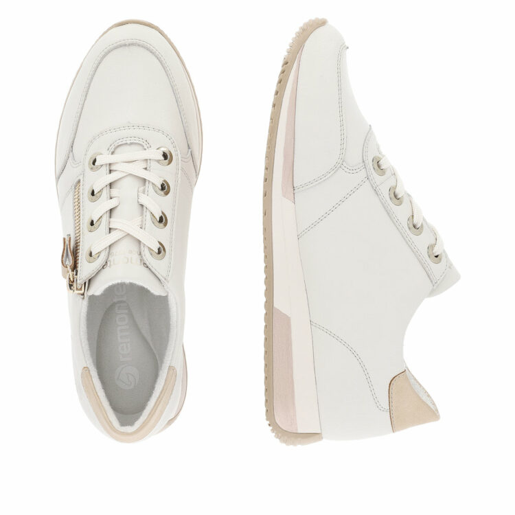 Baskets beiges pour femme marque Remonte. Référence D0H11-81 Offwhite. Disponible chez Chauss'Family magasin de chaussures à Issoire.