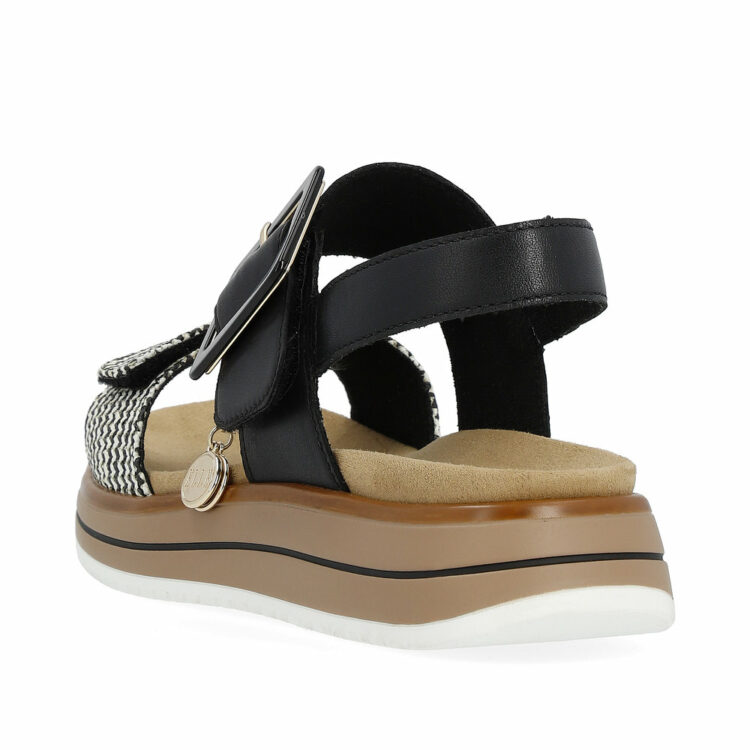 Sandales noires avec semelles amovibles pour femme de la marque Remonte. Référence : D1J53-02 Schwarz. Disponible chez Chauss'Family à Issoire.