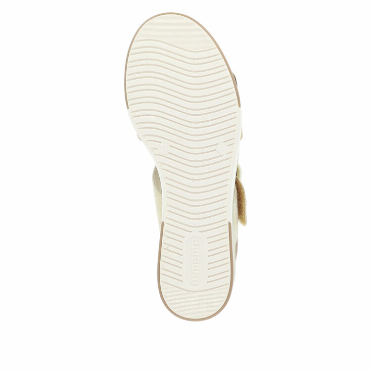 Sandales beiges compensées pour femme de la marque Remonte. Référence : D1P50-90 Weiss-multi. Disponible chez Chauss'Family magasin de chaussures à Issoire.