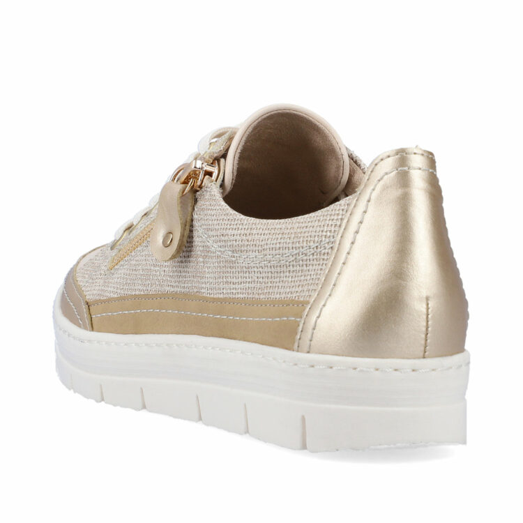 Baskets dorées pour femme marque Remonte. Référence D5826-60 Light Gold. Disponible chez Chauss'Family magasin de chaussures à Issoire.