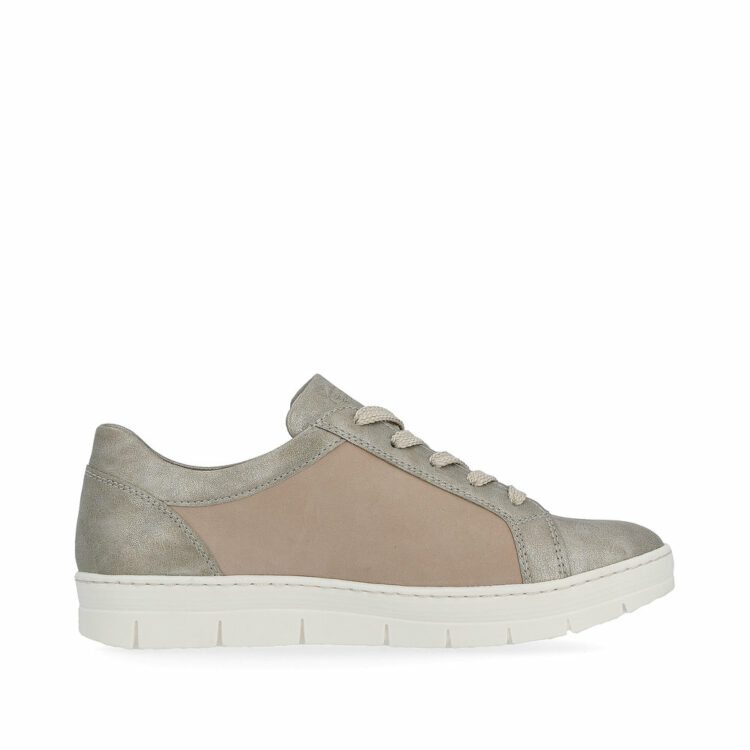 Baskets beige métallisées pour femme marque Remonte. Référence D5830-90 Perle. Disponible chez Chauss'Family magasin de chaussures à Issoire.