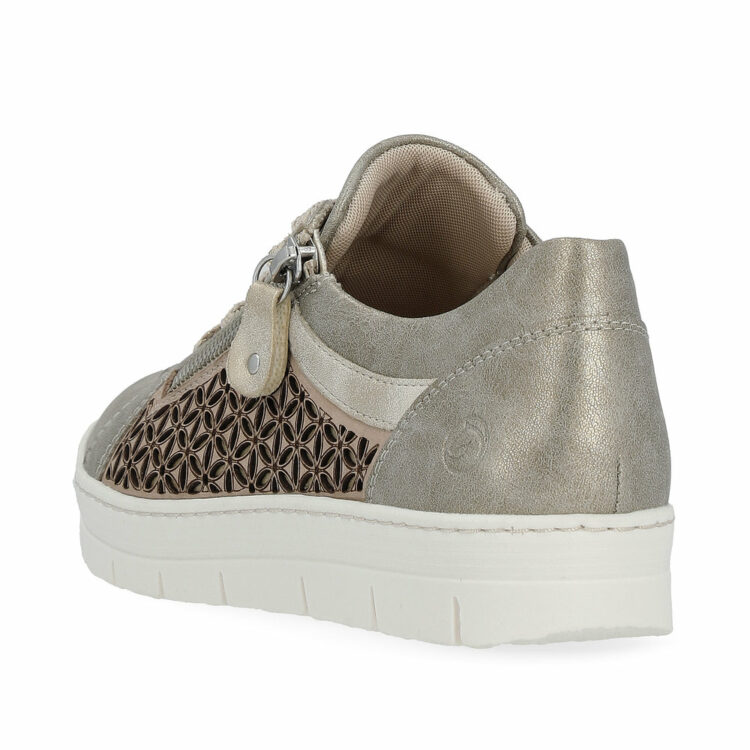 Baskets beige métallisées pour femme marque Remonte. Référence D5830-90 Perle. Disponible chez Chauss'Family magasin de chaussures à Issoire.