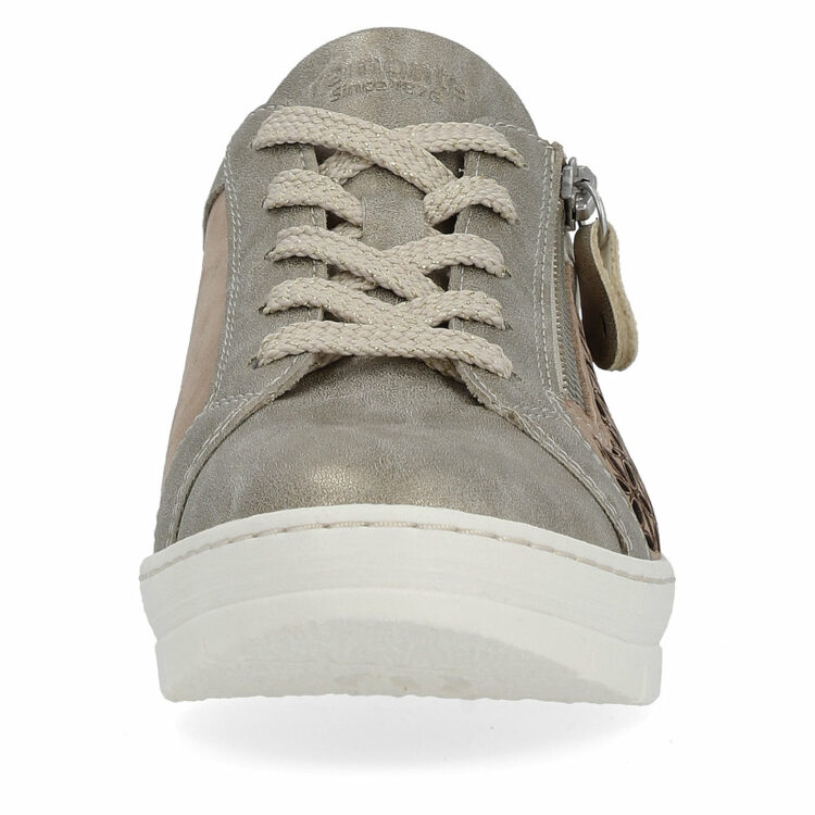 Baskets beige métallisées pour femme marque Remonte. Référence D5830-90 Perle. Disponible chez Chauss'Family magasin de chaussures à Issoire.