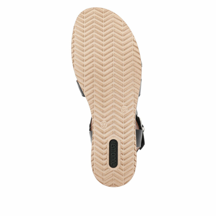 Sandales noires compensées pour femme de la marque Remonte. Référence : D6461-02 Schwarz. Disponible chez Chauss'Family magasin de chaussures à Issoire.