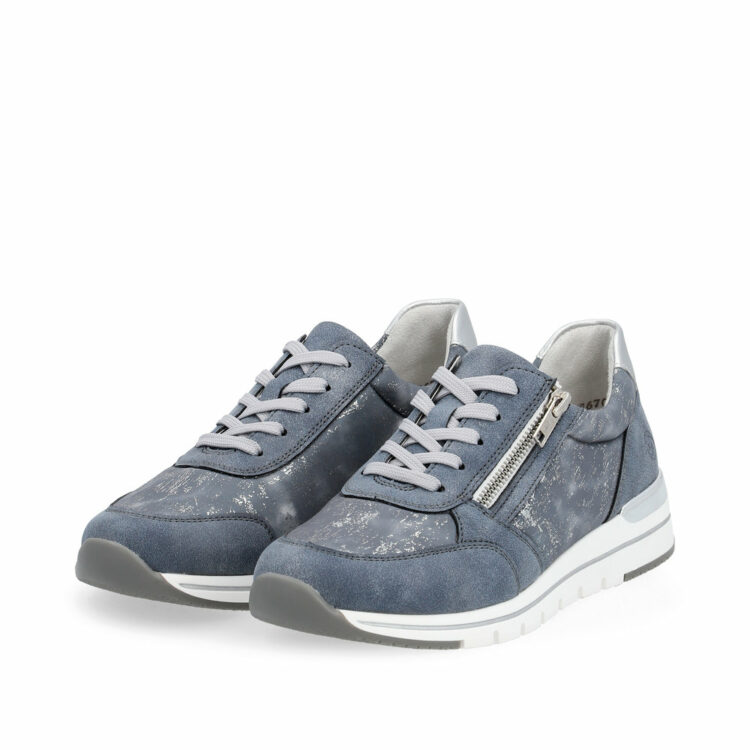 Baskets bleues pour femme marque Remonte. Référence R6700-13 Lightblue. Disponible chez Chauss'Family magasin de chaussures à Issoire.