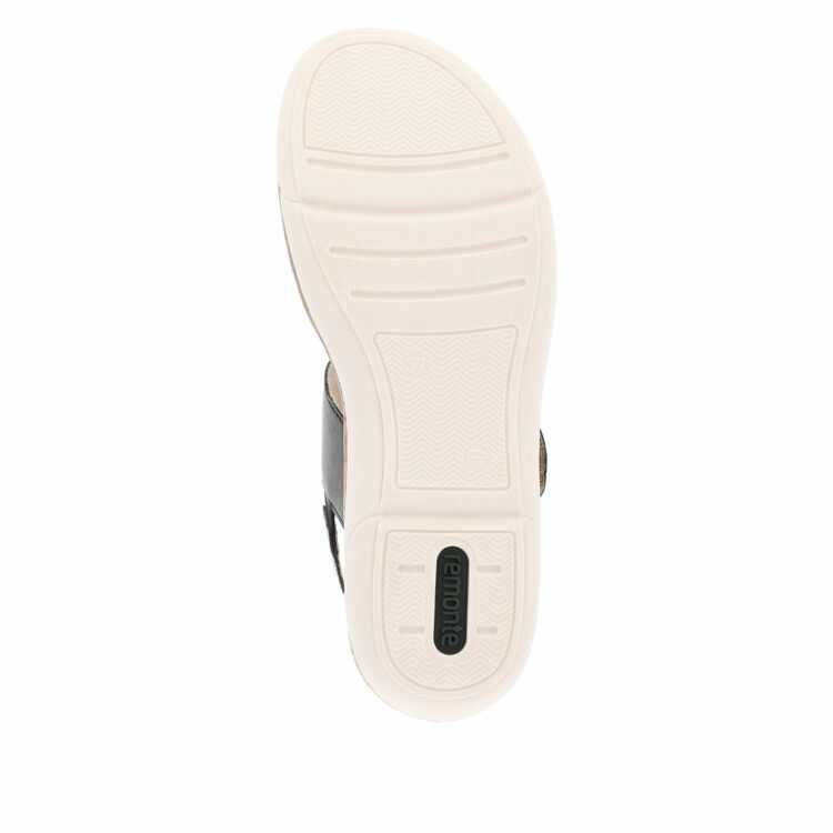 Sandales noir et beige avec semelles amovibles pour femme de la marque Remonte. Référence : R6853-02 Beige Schwarz. Disponible chez Chauss'Family à Issoire.