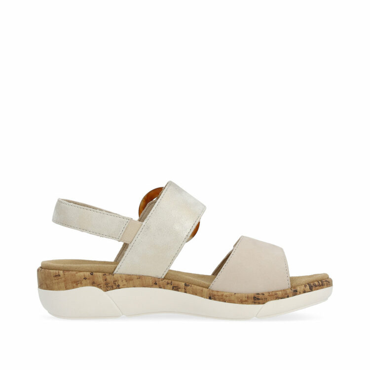 Sandales beiges avec semelles amovibles pour femme de la marque Remonte. Référence : R6853-61 Cliff. Disponible chez Chauss'Family à Issoire.