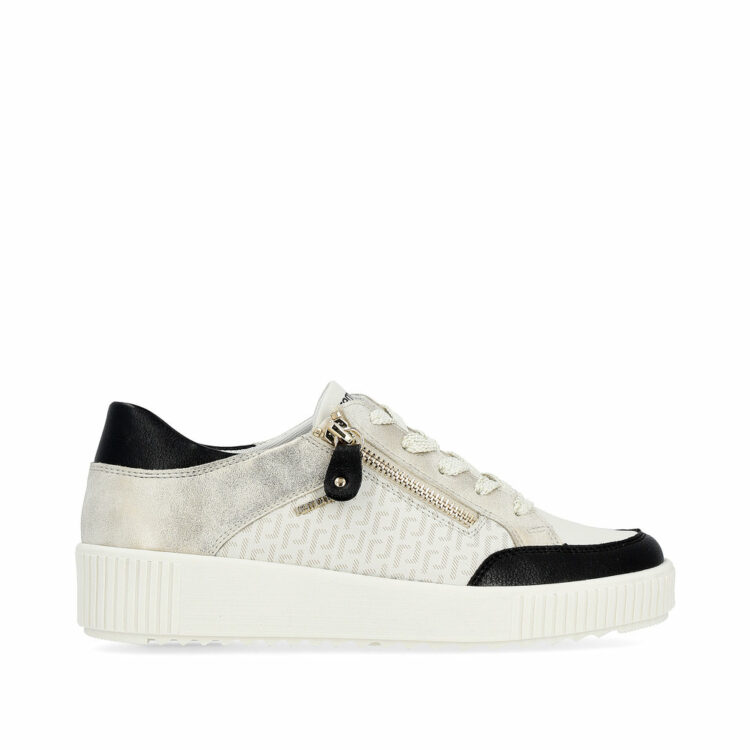 Baskets blanches et noires pour femme marque Remonte. Référence R7901-80 Nero. Disponible chez Chauss'Family magasin de chaussures à Issoire.