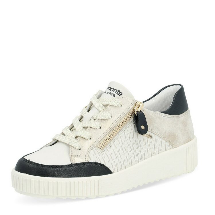 Baskets blanches et noires pour femme marque Remonte. Référence R7901-80 Nero. Disponible chez Chauss'Family magasin de chaussures à Issoire.