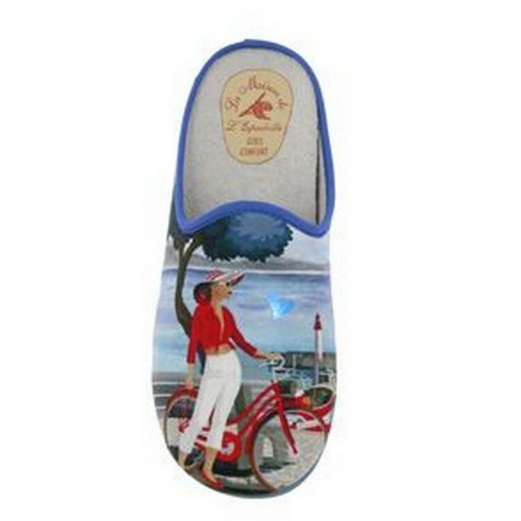 Mules motif vélo pour femme de la marque La maison de l'espadrille référence 2008 Bleu. Disponible chez Chauss'Family magasin de chaussures à Issoire.