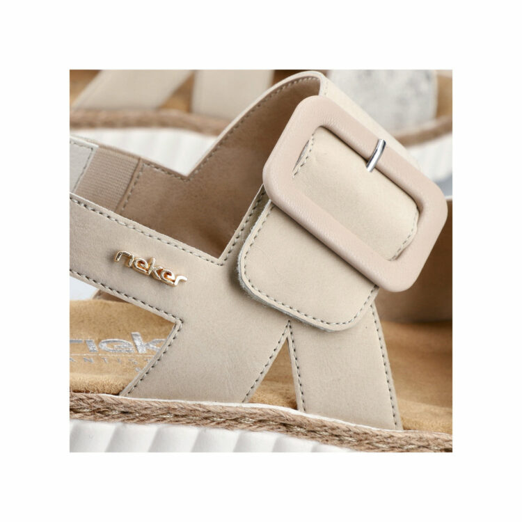 Sandales beiges pour femme de la marque Rieker. Référence : 69260-60 Beige. Disponible chez Chauss'Family magasin de chaussures à Issoire.