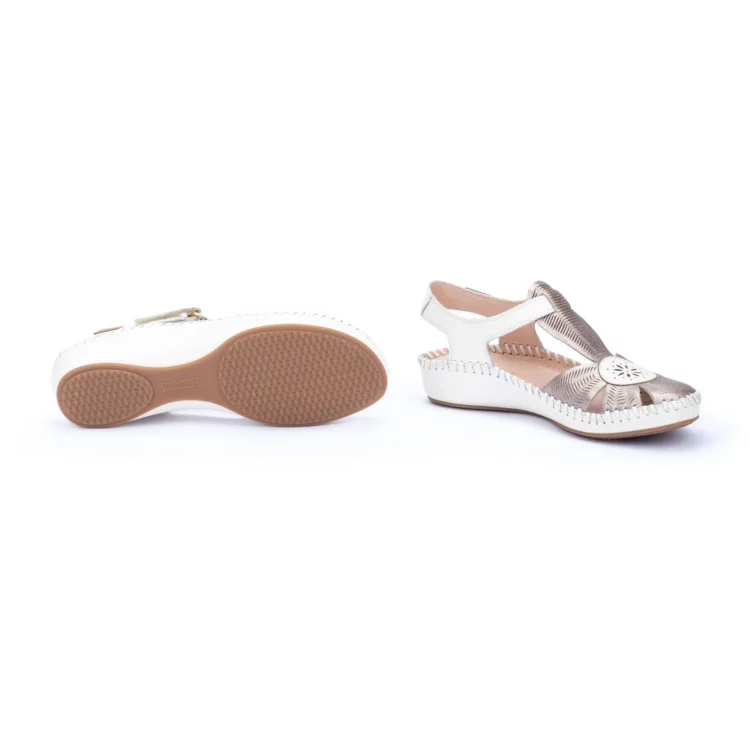Sandales avec bout fermé pour femme de la marque Pikolinos. Référence : Vallarta 655-0575CLC1 Stone. Disponible chez Chauss'Family chaussures à Issoire.