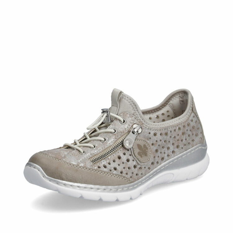 Baskets argentées pour femme marque Rieker. Référence L32P6-90 Ice rose. Disponible chez Chauss'Family magasin de chaussures à Issoire.