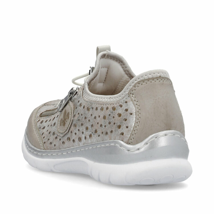 Baskets argentées pour femme marque Rieker. Référence L32P6-90 Ice rose. Disponible chez Chauss'Family magasin de chaussures à Issoire.