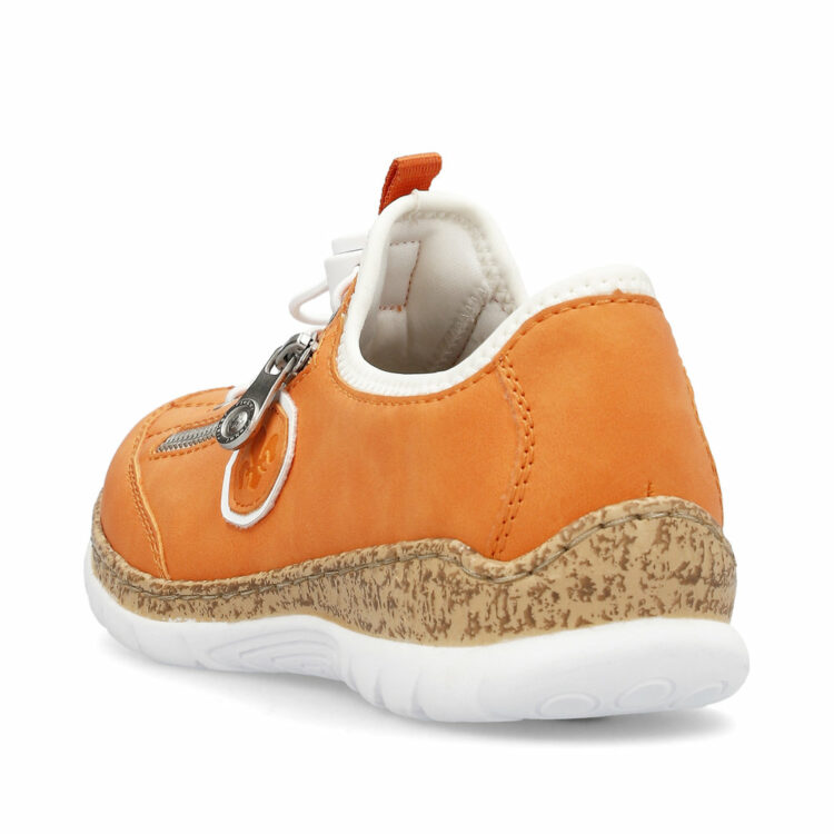 Baskets orange pour femme de la marque Rieker. Référence N4263-38 Carrot . Disponible chez Chauss'Family magasin de chaussures à Issoire.
