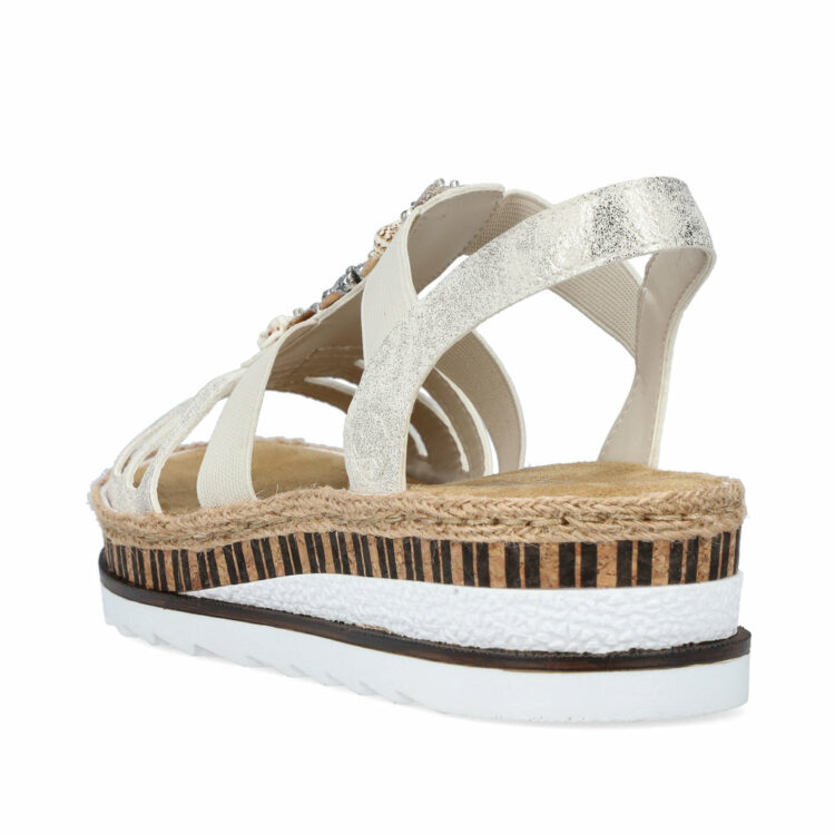 Sandales beiges pour femme de la marque Rieker. Référence : V7949-90 Beige. Disponible chez Chauss'Family magasin de chaussures à Issoire.