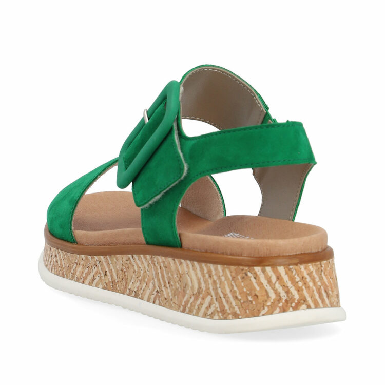 Sandales vertes pour femme de la marque Rieker. Référence : W0800-52 applegreen. Disponible chez Chauss'Family magasin de chaussures à Issoire.