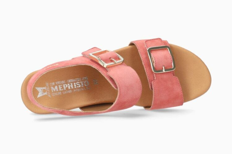 Sandales compensées pour femme marque Mephisto. Référence Ysabel Old Pink. Disponible chez Chauss'Family magasin de chaussures à Issoire.