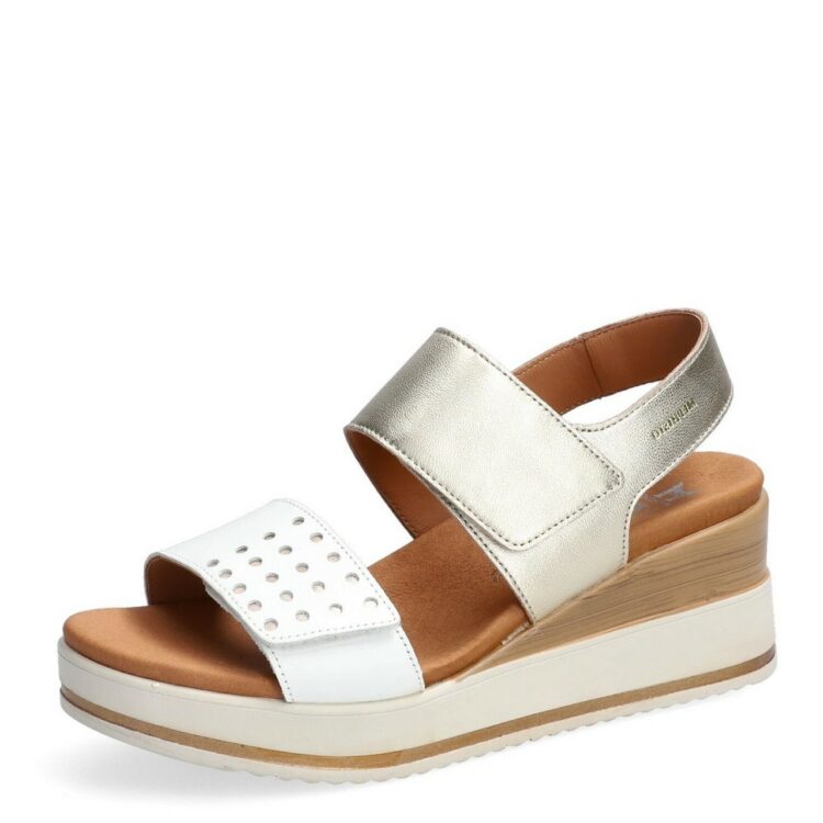 Sandales compensées pour femme marque Mephisto. Référence Swena white 9502. Disponible chez Chauss'Family magasin de chaussures à Issoire.