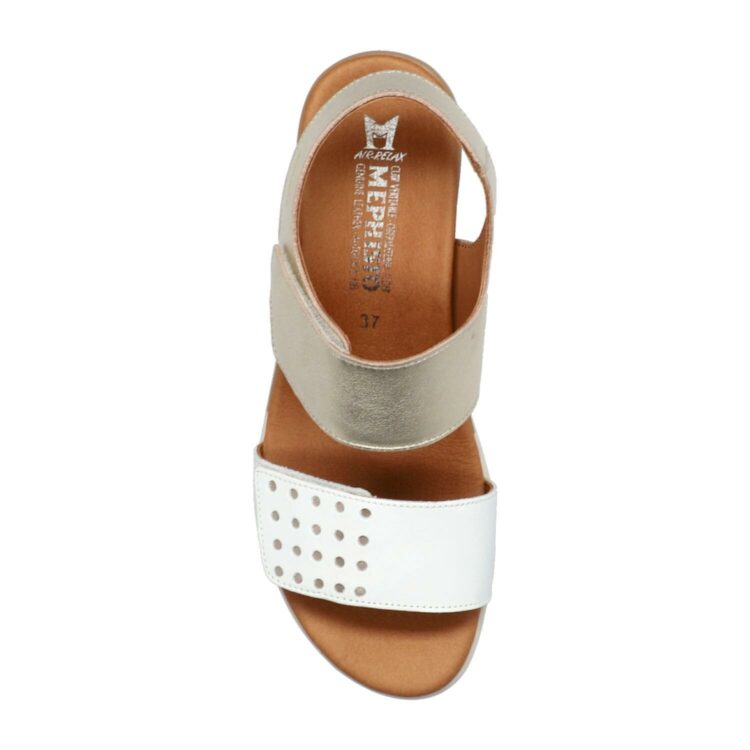 Sandales compensées pour femme marque Mephisto. Référence Swena white 9502. Disponible chez Chauss'Family magasin de chaussures à Issoire.