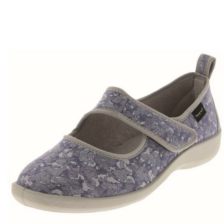 Pantoufles velcro Fargeot pour femme. Référence : Tosquet bleu. Disponible chez Chauss'Family magasin de chaussures à Issoire.