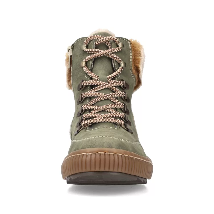 Bottines chaudes kaki pour femme marque Rieker. Référence Z6636-54 kaki. Disponible chez Chauss'Family magasin de chaussures Issoire.