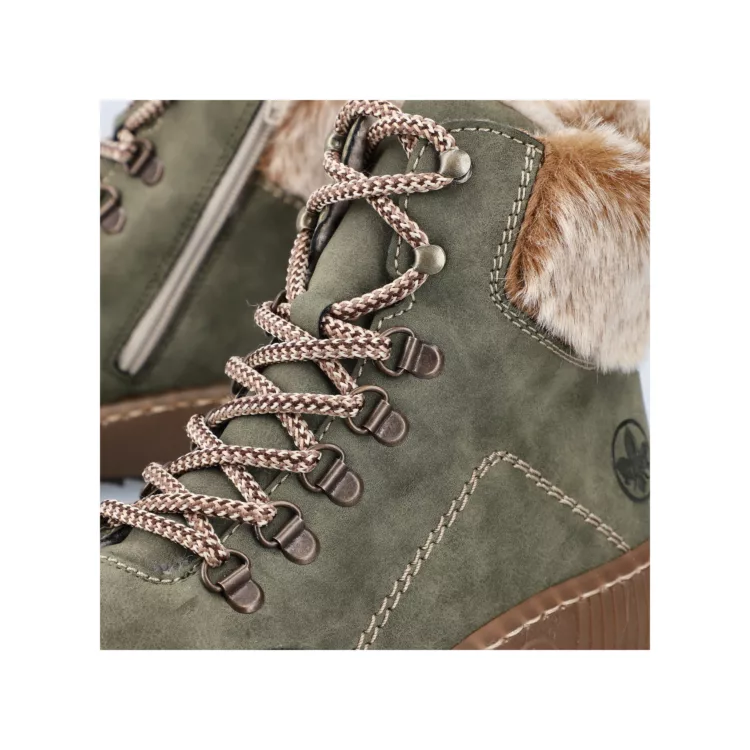 Bottines chaudes kaki pour femme marque Rieker. Référence Z6636-54 kaki. Disponible chez Chauss'Family magasin de chaussures Issoire.