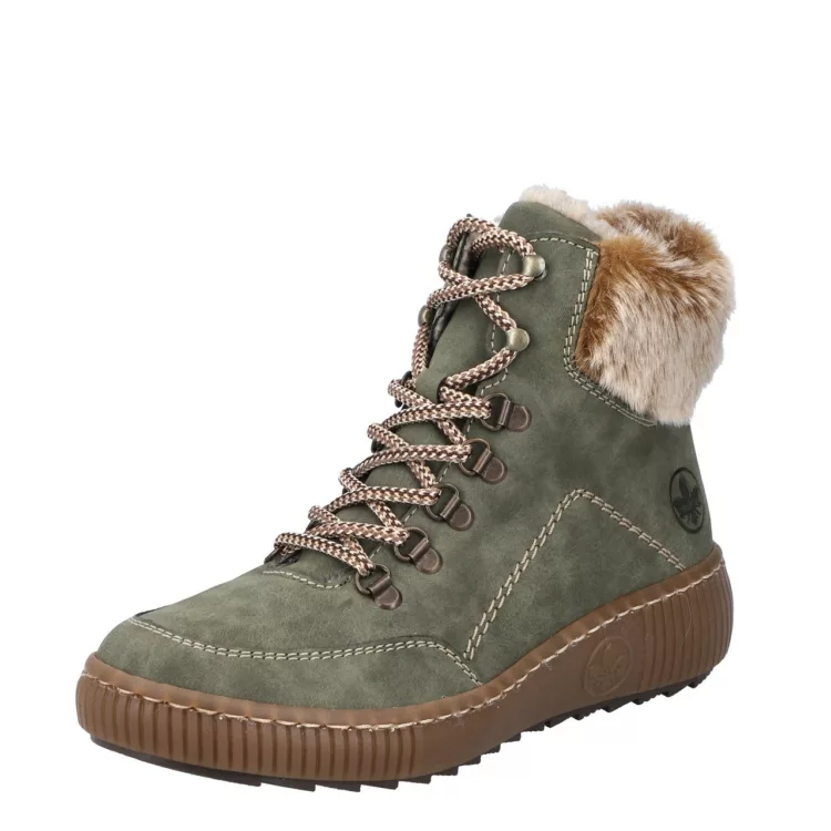 Bottines chaudes kaki pour femme marque Rieker. Référence Z6636-54 kaki. Disponible chez Chauss'Family magasin de chaussures Issoire.