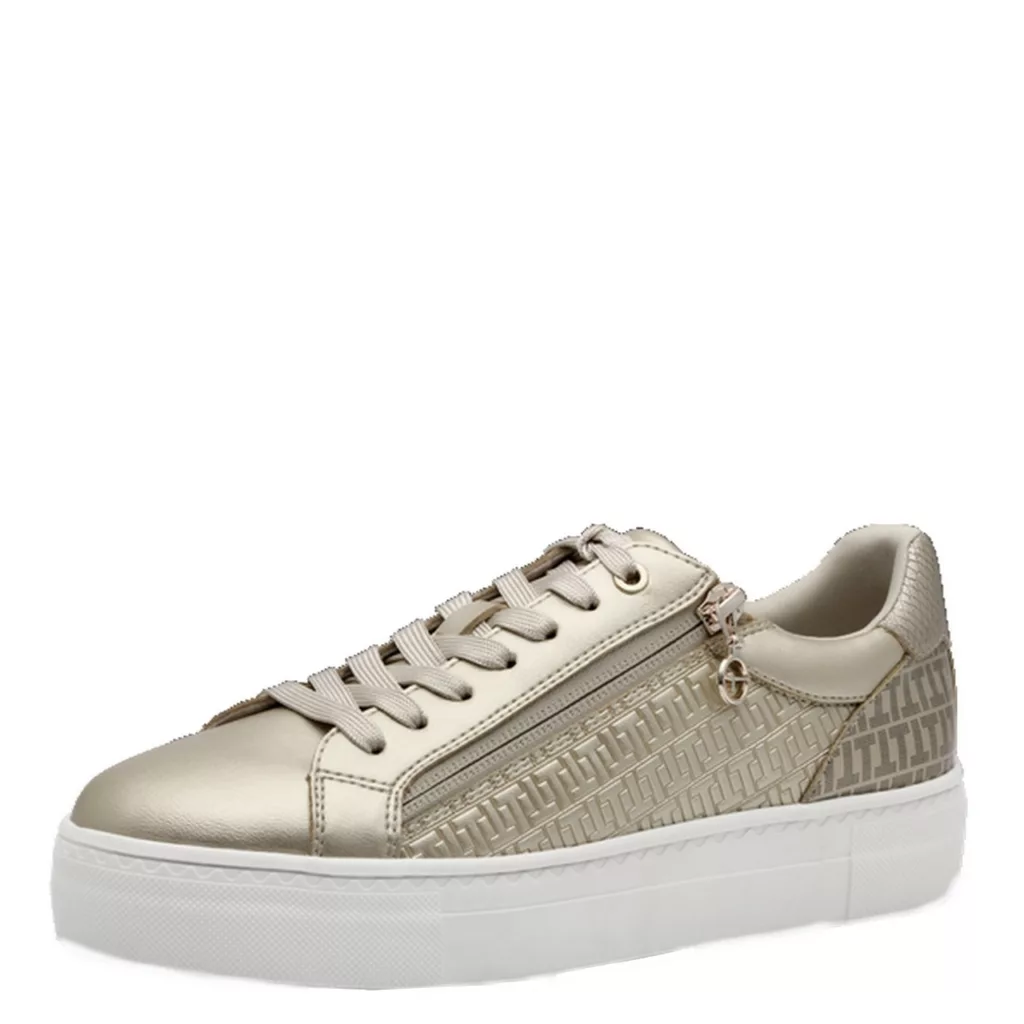 Sneakers dorées de la marque Tamaris. Référence 23313-41 940 Gold. Disponible chez Chauss'Family magasin de chaussures à Issoire.
