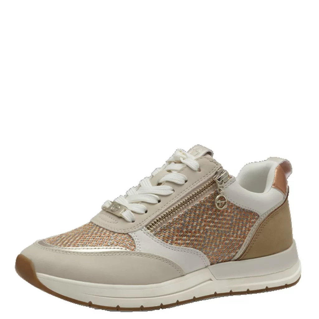 Baskets beiges pour femme marque Tamaris. Référence 23732-41 430 Ivory Comb. Disponible chez Chauss'Family magasin de chaussures à Issoire.