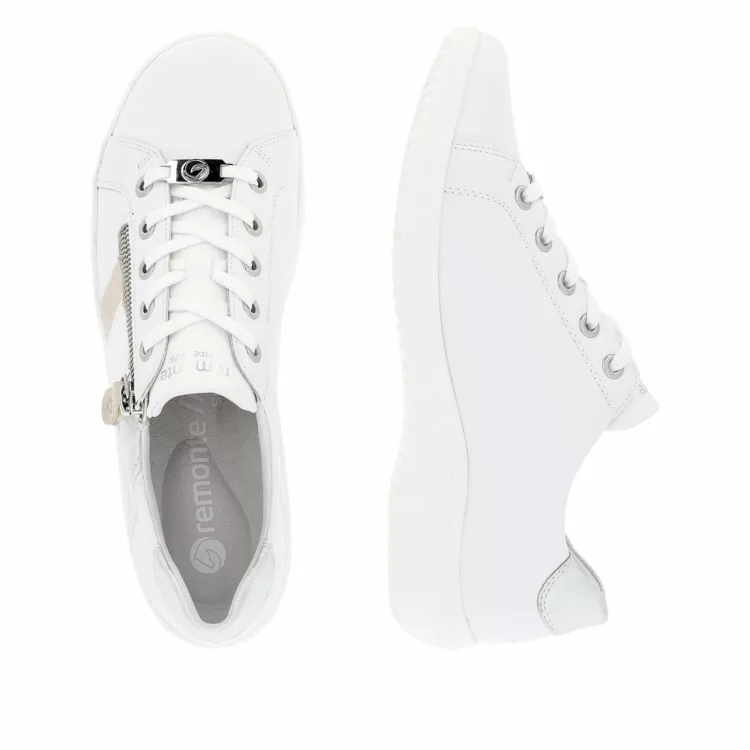 Baskets blanches pour femme de la marque Remonte. Référence D1E00-81 Weiss. Disponible chez Chauss'Family magasin de chaussures à Issoire.