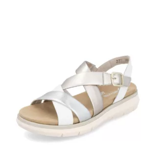 Sandales métallisée avec semelles amovibles pour femme de la marque Remonte. Référence : D2K53-91 Weiss. Disponible chez Chauss'Family à Issoire.