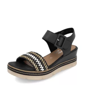 Sandales noires compensées pour femme de la marque Remonte. Référence : D2L55-03 Schwarz. Disponible chez Chauss'Family magasin de chaussures à Issoire.