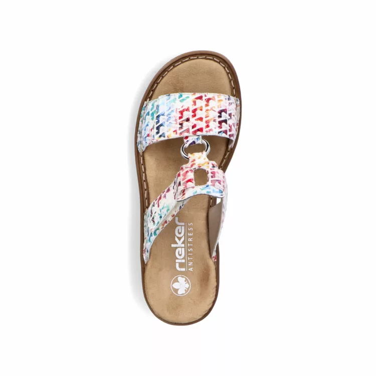 Mules réglables multicolores Rieker. Référence 628P9-90 Multicolore . Disponible chee Chauss'Family magasin de chaussures à Issoire.