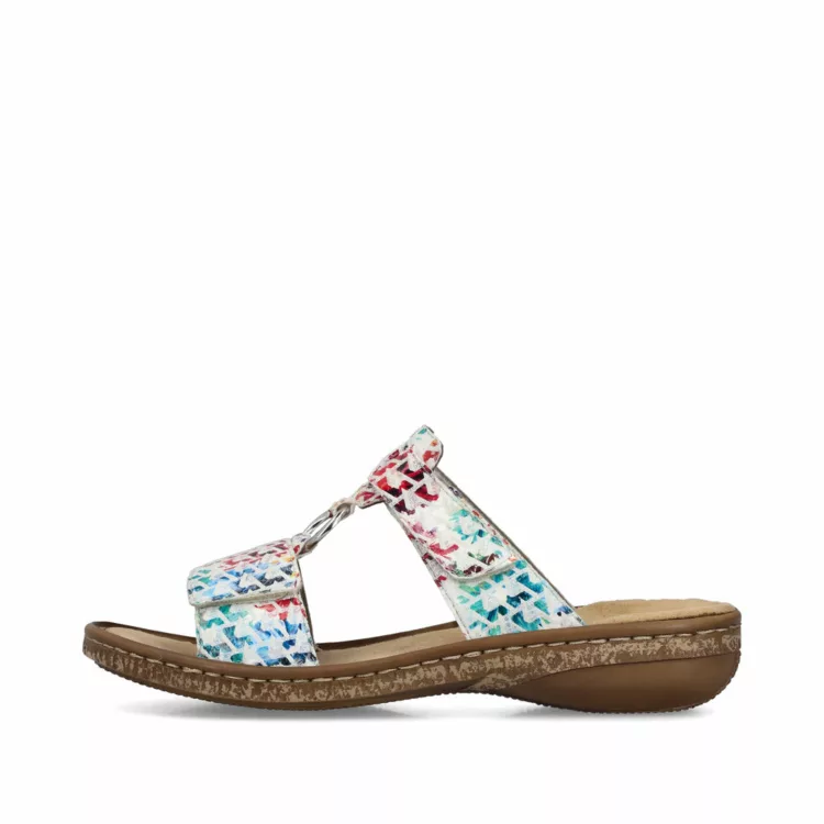 Mules réglables multicolores Rieker. Référence 628P9-90 Multicolore . Disponible chee Chauss'Family magasin de chaussures à Issoire.
