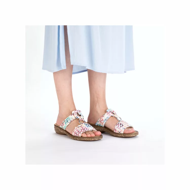 Mules réglables multicolores Rieker. Référence 628P9-90 Multicolore . Disponible chee Chauss'Family magasin de chaussures à Issoire.