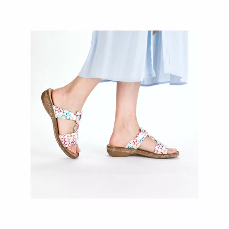 Mules réglables multicolores Rieker. Référence 628P9-90 Multicolore . Disponible chee Chauss'Family magasin de chaussures à Issoire.