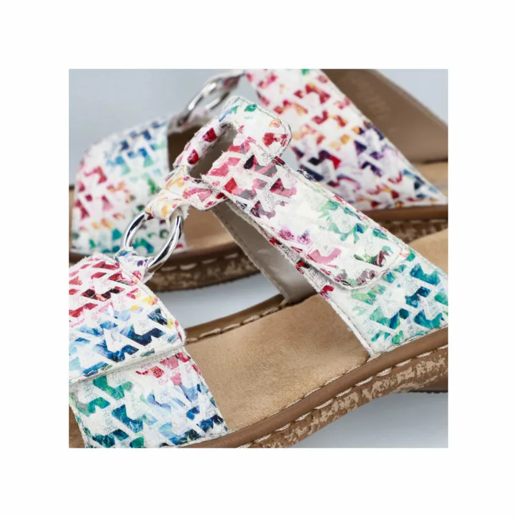 Mules réglables multicolores Rieker. Référence 628P9-90 Multicolore . Disponible chee Chauss'Family magasin de chaussures à Issoire.