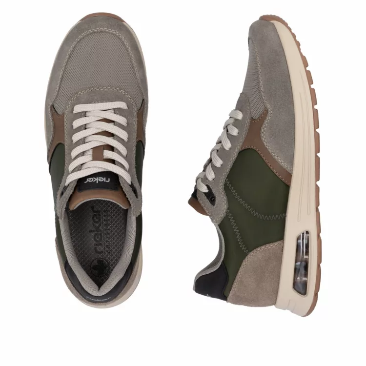Baskets gris et kaki pour homme de la marque Remonte. Référence : B1000-60 Merino Dunst. Chauss'Family Issoire magasin de chaussures à Issoire.