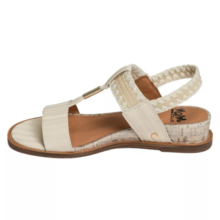 Sandales élastiquées beiges pour femme de la marque Mam'zelle. Référence :CSG2Q31 Obole Line beige. Disponible chez Chauss'Family magasin de chaussures.