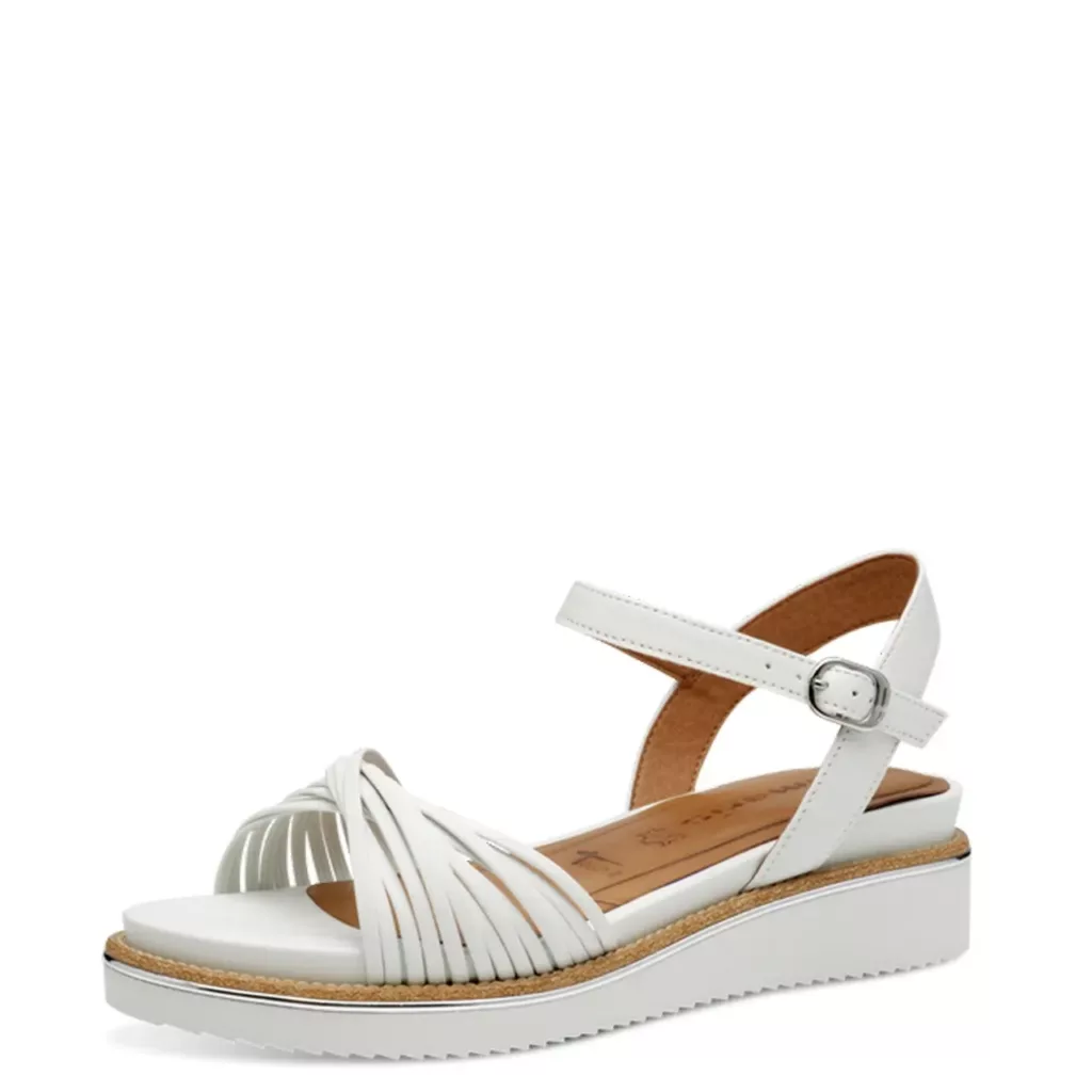 Sandales compensées blanches Tamaris pour femme. Référence 28218-44 100 White . Disponible chez Chaus'Family magasin de chaussures pour femme.