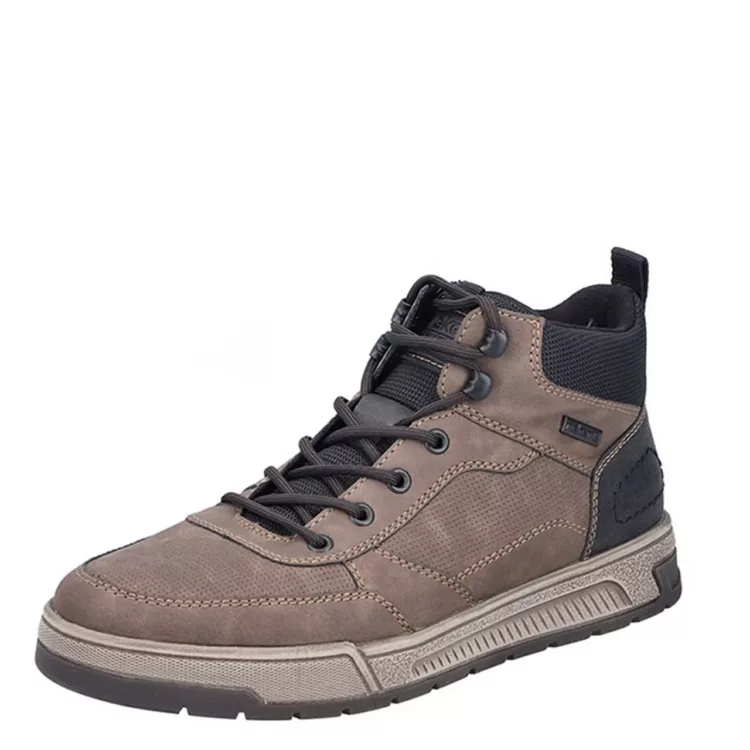 Baskets montantes chaudes marron et noir de la marque Rieker. Référence : 36020- 24 marron. Disponible chez Chauss'Family magasin de chaussures à Issoire.